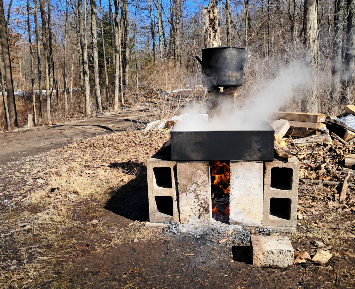 Boiling maple sap